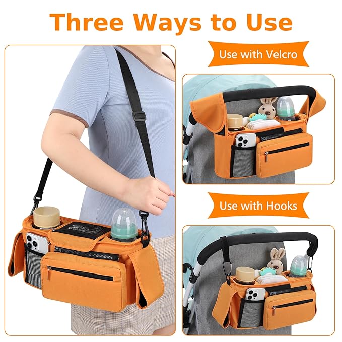 Accmor Universal Stroller Organizer with Insulated Cup Holder Detachable Phone Bag and Shoulder Strap,Stroller Bag Caddy Organizer Fits for Uppababy, Baby Jogger, Britax Strollers-CubbioJoy