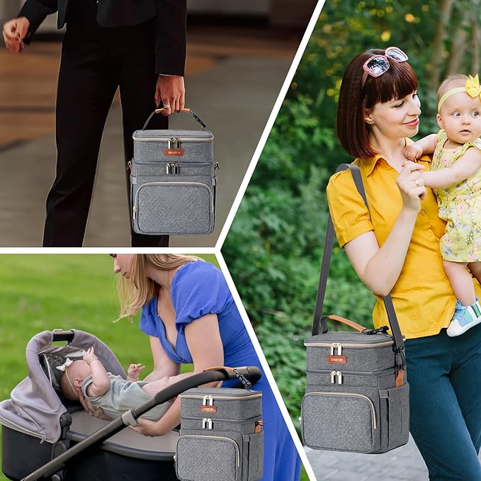 Insulated Breastmilk Cooler Bag with Ice Pack - Holds 6x9oz Bottles, Leakproof Double Layer, Baby Bottle Cooler Bag with Adjustable Strap for Nursing Moms, Daycare & Travel-CubbioJoy