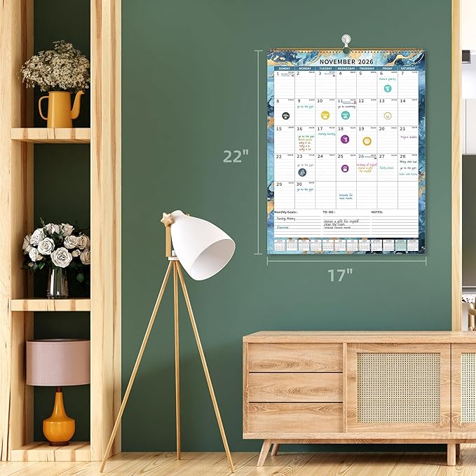 2025 Calendar, Wall Calendar 2025-2026 (17"x22") with Lines, Monthly Calendar from Jul 2025 to Dec 2026, 18 Month Vertical Large Monthly Family Calendar 2026 for Wall, Calendario 2026-CubbioJoy