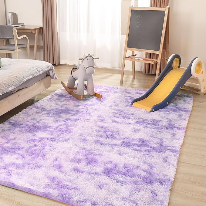 5x7 Area Rug, Luxury Rugs for Living Room, Ultra Soft Rugs for Bedroom, Non-Slip Indoor Carpet for Nursery, Kids Room, Playroom, Home Decor, Tie-Dyed Purple-CubbioJoy