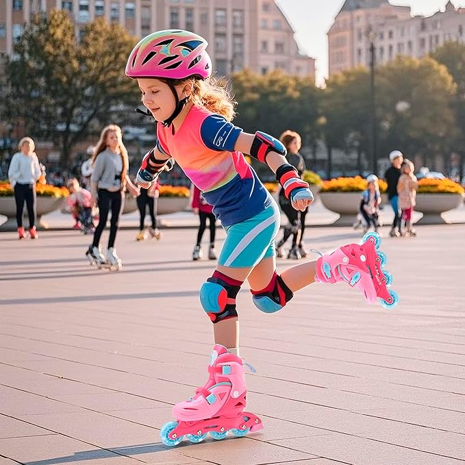 2PM SPORTS Inline Skates with Light Up Wheels, Roller Skates Blades for Boys Girls Kids Ages 5-8 8-12 4-6 6-12, Size Adjustable Beginner Blades Roller Skates-CubbioJoy