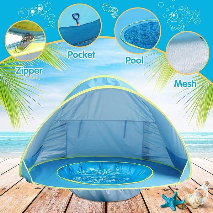 Baby Beach Tent Pop Up Beach Tent Baby Tent for Beach, Portable Shade Pool UV Protection Sun Shelter for Infant-CubbioJoy