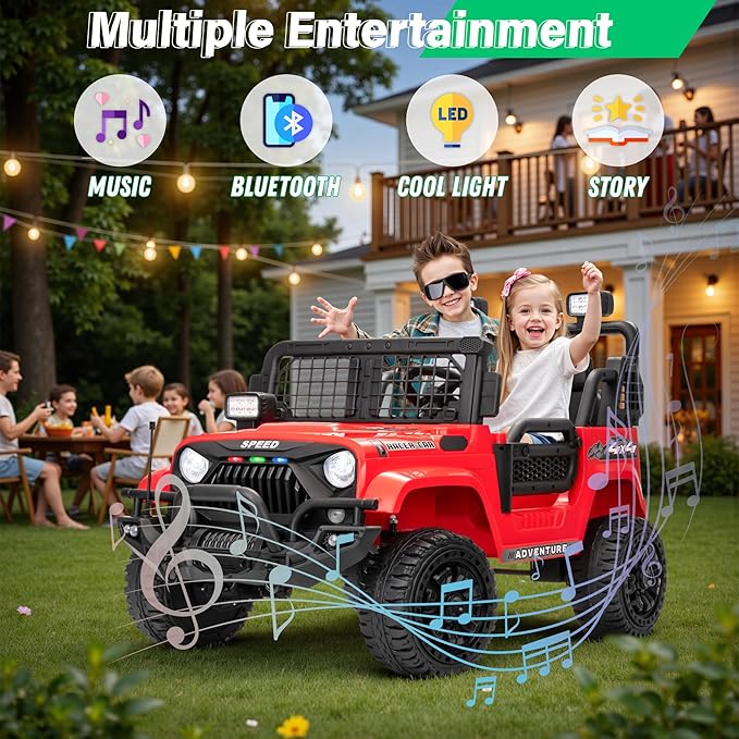 2 Seater Ride On Car Truck with Remote Control XL, Kids 24V Battery Powered Electric Vihicle w/21 in Seat, 3 Speeds, 2WD/4WD Switichable, Shock Absorbers,Bluetooth, Flower, Gift Choice-CubbioJoy