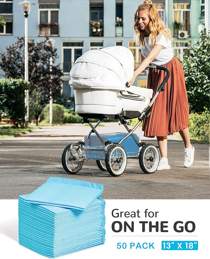 Disposable Changing Pad Pack of 50 Baby Incontinence Pad Diaper Changing Pads UnderPads Ultra Soft Super Absorbent Waterproof Mat 13 x18 in-CubbioJoy