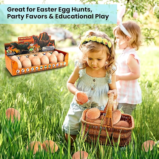 Dino Eggs Excavation Dig Kit-12 Unique Dinosaur Eggs with Educational Learning Cards -Easter Eggs STEM Science Activities - Educational Toy Gift for Kids Boys Girls Age 3+-CubbioJoy