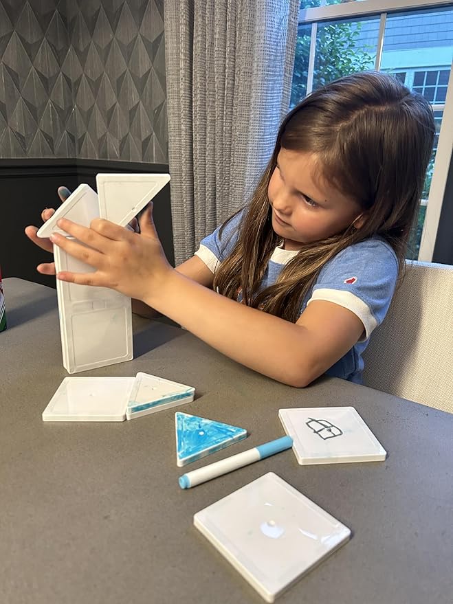 CreateOn Crayola Doodle Magnetic Tiles, Building Set for Kids, Magnetic Building Toys for Kids, STEM Travel Toys for Boys and Girls Ages 3+, 14-Piece Set (Doodle)-CubbioJoy