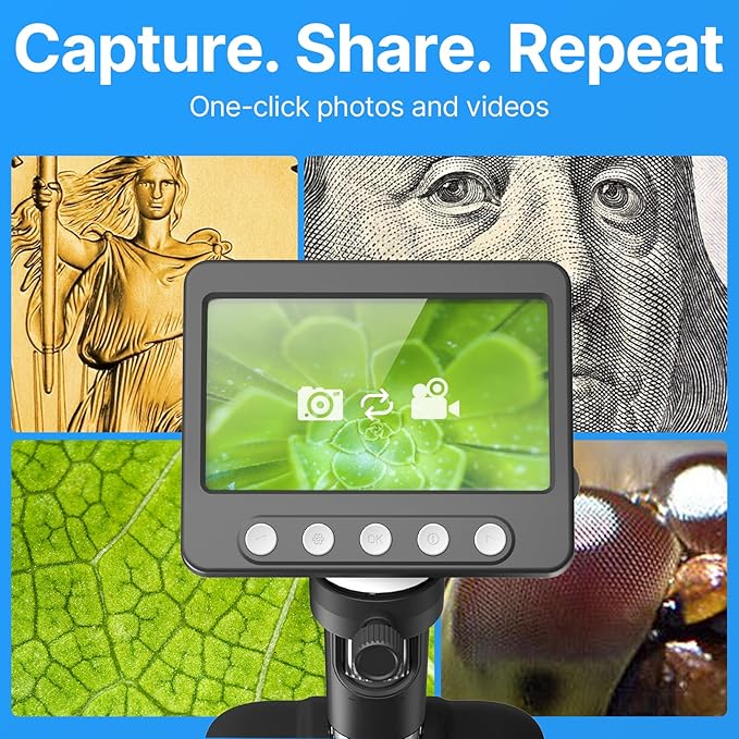 Coin Microscope, 4.3" LCD USB Digital 1000X Coin Magnifier with 8 Adjustable LED Lights, 1080P PC View Compatible with Windows/MacBook for Adults Kids-CubbioJoy