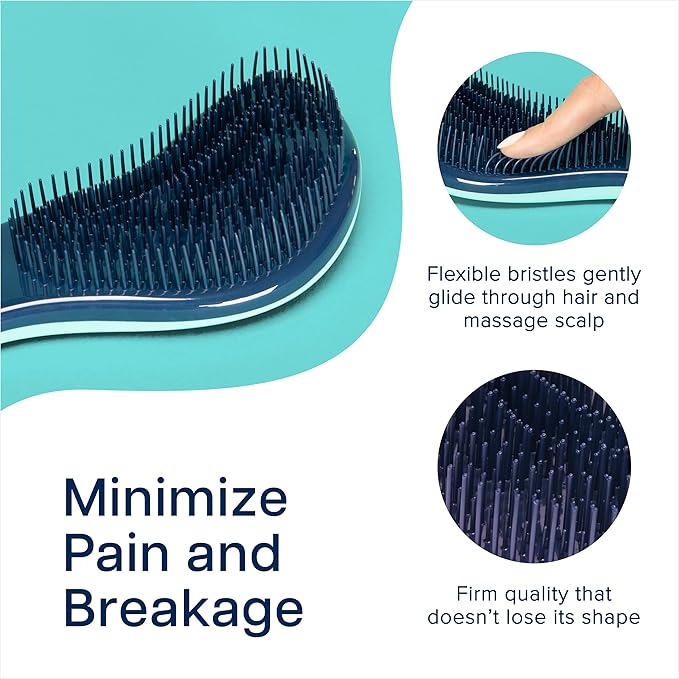 Crave Naturals Glide Thru Detangler Brush Pack of 2 - Curly Hair Brush for Women and Kids - Wet and Dry Comb for Adults - Soft Flexible Bristles for Gentle Use - Turquoise and Pink-CubbioJoy