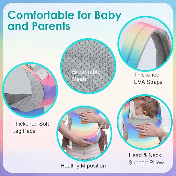Baby Carrier Newborn to Toddler, Ergonomic Adjustable Toddler Carriers for 7-66 Lbs, Cozy Lightweight Infant Carrier with Neck Support, Baby Holder Carrier with Lumbar Support for Mom Dad-CubbioJoy