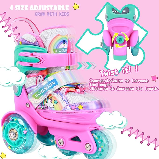 4-Pejiijar Rainbow Unicorn Kids Roller Skates for Girls Toddler Ages 2-4 5-8 8-12,Adjustable Roller Shoes with Luminous Wheels for Birthday Xmas Gifts-CubbioJoy