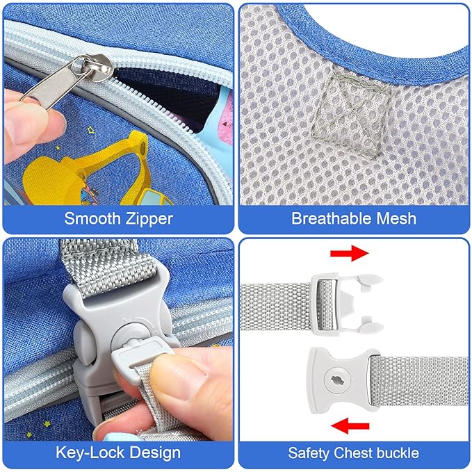 Accmor Toddler Harness Leash + Reflective Anti Lost Wrist Link, Cute Car Kids Back Pack with Hand Strap Collapsible Child Walking Restraint Belt Tether Hold Baby Boys Close For Outdoor Travel-CubbioJoy