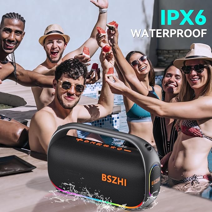 80W(120W Peak) Bluetooth Speaker Loud, Portable IPX6 Waterproof Bluetooth Speakers Wireless TWS for Outdoor, Party, Travel, and Beach Camping with Light, BT5.0, USB/TF Card, AUX-CubbioJoy