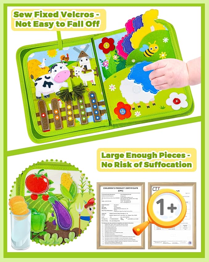 Busy Book for Toddlers 1-3, Montessori Toys for 1 2 Year Old Boy Girl Birthday Gifts, Busy Board Educational Learning Toys for 1+ Year Old, Toddler Airplane Travel Toy Farm Animals Activity Books-CubbioJoy