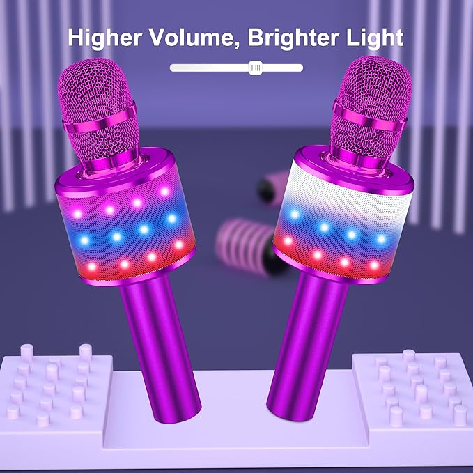 BONAOK Karaoke Microphone for Kids & Adults - Bluetooth Microphones Singing Mic with Disco Lights, Echo Effect, Built-in Speaker Portable Karaoke Player for Party Travel Gifts Q78(Purple)-CubbioJoy