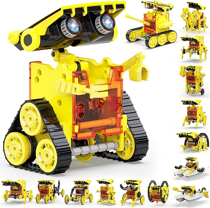 30-in-1 STEM Solar Robot Kit Toys, 243 Pieces Educational Building Science Experiment Kit for Kids Aged 8-12, Birthday Gifts Kids Aged 8 9 10 11 12 13 Years Old(Yellow)-CubbioJoy