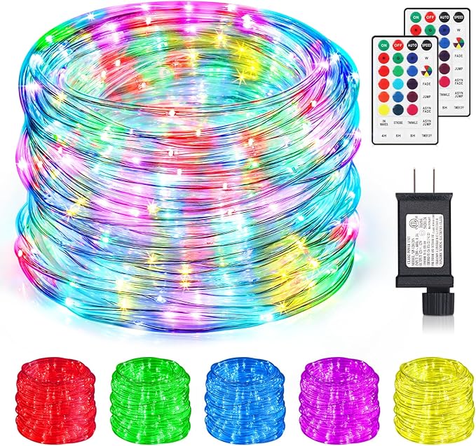 Color Changing Rope Lights 99FT 300 LED Outdoor, String Lights with Plug & Remote | Twinkle Christmas Indoor Bedroom, Waterproof Christmas Lights Outdoor, Rope Lights for Outside,16 Colors-CubbioJoy