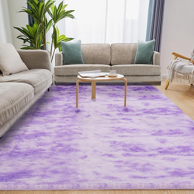 5x7 Area Rug, Luxury Rugs for Living Room, Ultra Soft Rugs for Bedroom, Non-Slip Indoor Carpet for Nursery, Kids Room, Playroom, Home Decor, Tie-Dyed Purple-CubbioJoy