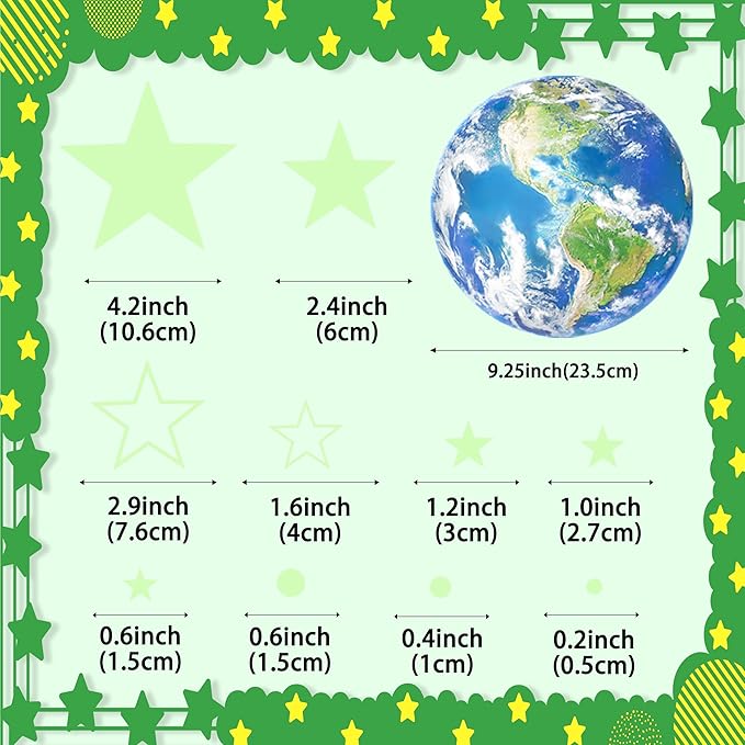 965 PCS Glow in The Dark Stars and Earth for Ceiling, Luminous Stars and Planet Wall Decals, Kids Room Decor, Glowing Galaxy Wall Stickers for Nursery Decorations (Green)-CubbioJoy