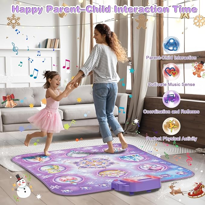 Dance Mat for 3-12 Year Old Girls, Frozen Dance Pad with Wireless Bluetooth, Purple Electronic Music Princess Toys Birthday for Kids and Toddlers Ages 3 4 5 6 7 8 9 10 +-CubbioJoy