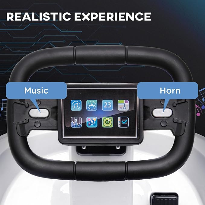 Aosom Toddler Bumper Car, 360° Rotation 6V Kids Electric Ride on Bumper Car with EVA Bumper Edges, Twins Motor, Songs, Horn, LED Lights, Safety Belt for 18-48 Months, White-CubbioJoy