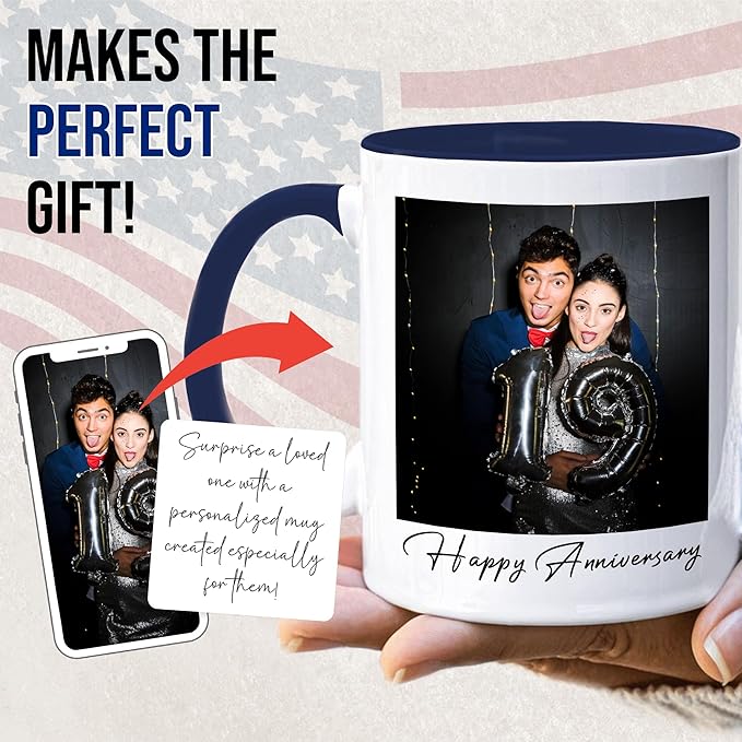 Custom Mug Upload Your Picture Personalized Coffee Mug with Photo Text Name Customized Cup Unique Ideas Gifts for Men Women Mom Dad Girlfriend Boyfriend Friend Family (Dark Blue, 11oz)-CubbioJoy