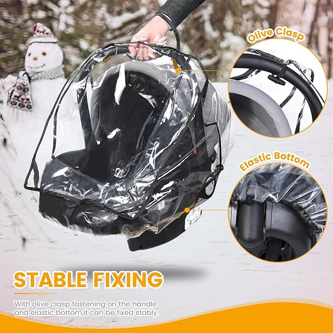 Car Seat Rain Cover Universal, Food Grade EVA, Waterproof Weather Shield for Infant Car Seat with Storage Bag, Baby Car Seat Stroller Rain Cover Features Side Ventilation, Quick-Access Roll-Up Door-CubbioJoy