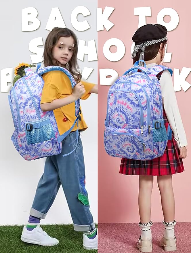 BLUEFAIRY Kids Backpack for Girls Elementary Primary Middle School Bags for Aged 8-10 for Teens Childs Bookbags Back to School Book Bags Cute Mochilas para Niñas Tie-dye Violet-CubbioJoy