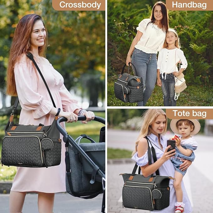Diaper Bag Tote, Large Baby Diaper Bags Waterproof, Hospital Bag for Labor Delivery with Pacifier Case, Changing Pad, Shoulder Strap, Dark Gray-CubbioJoy