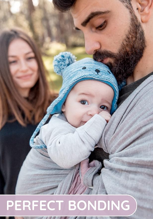 Baby Sling Carrier – Breathable 100% Cotton Wrap for Infant Support, Ring Sling Baby Carrier – Adjustable Muslin Fabric, Baby Carrier Newborn to Toddler – Grey Rose Soft Chest Hold for Travel-CubbioJoy