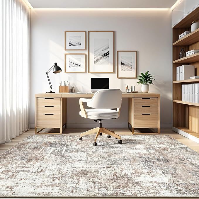 5x8 Area Rug Living Room: Machine Washable Large Abstract Modern Soft Rugs Stain Resistant Indoor Floor Non Slip Accent Carpet for Bedroom Nursery Playroom Office Dining Room Dorm Home House- Brown-CubbioJoy