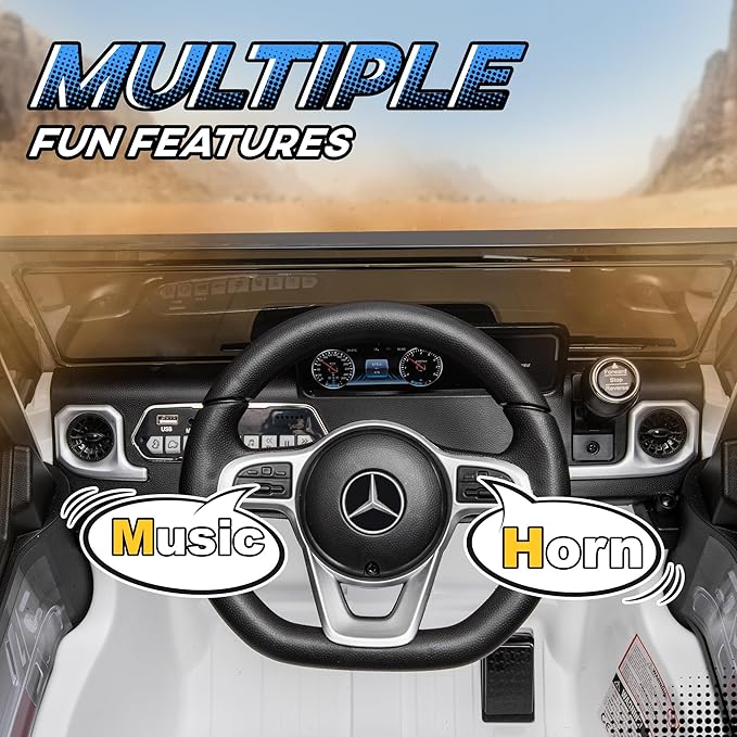Aosom 12V Kids Electric Car, Mercedes Benz G500 Licensed Battery Powered Ride on Truck for Kids with Remote Control, Headlights, Music, Suspension & Storage for Boys and Girls, White-CubbioJoy