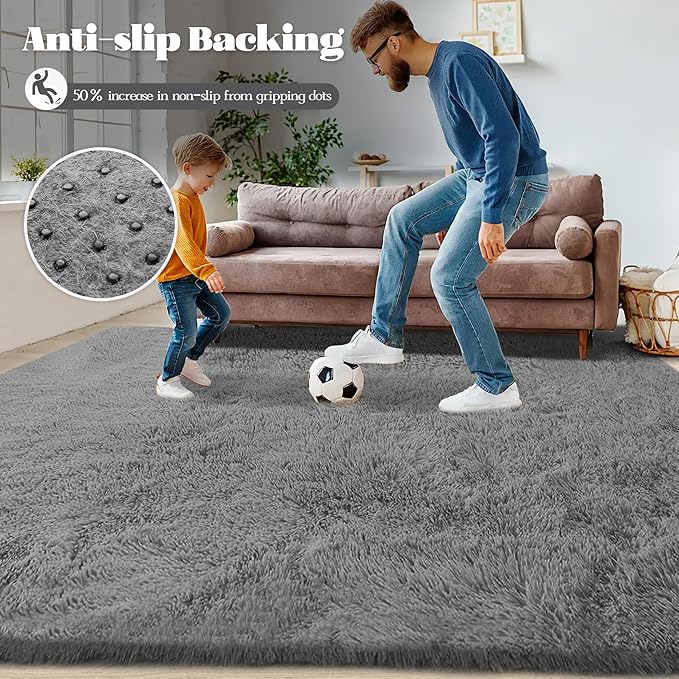 6x9 Area Rug for Living Room: Fluffy Shag Soft Washable Rugs Large Fuzzy Plush Indoor Carpet for Bedroom Nursery Playroom Kids Girls Boys Room (Grey, 6'x9')-CubbioJoy