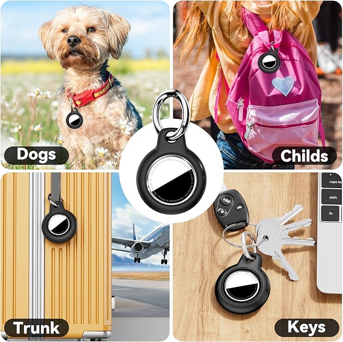 Compatiable with Apple AirTags Holder, Waterproof for AirTags Holder Keychain, Anti-Scratch & Shock Air TagHolder Case,Men's Women's Keyrings & Keychains, Cover for Dog,Car Key,Luggage -Black-CubbioJoy
