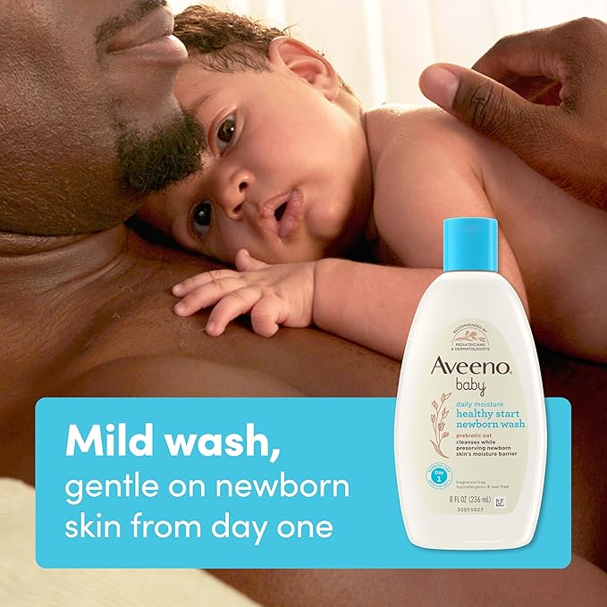 Aveeno Baby Healthy Start Nourishing Newborn Wash, Hypoallergenic Baby Body Wash with Prebiotic Oat Gently Cleanses Delicate Newborn Skin, Fragrance-Free, Tear-Free, Paraben-Free, 8 fl. oz-CubbioJoy