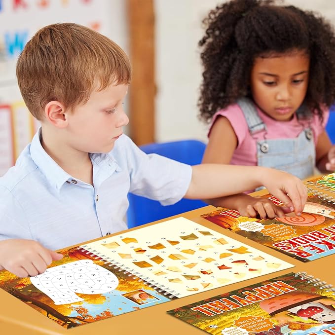 4PCS Thanksgiving Paint by Sticker Books Crafts for Kids Ages 4-8 Fall Sticker by Number Books Activity Book for Kids Age 3-5 Puzzle Book Craft Art Toddler Gift with Turkey Pumpkin 32 Pictures-CubbioJoy