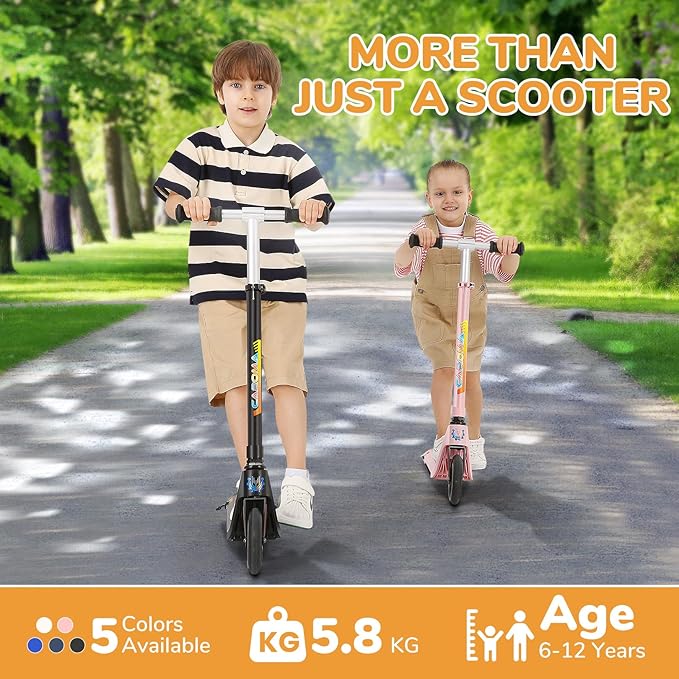 Caroma Electric Scooter for Kids Ages 6-12,150W/180WMotor,10 MPH Max Speed & 7 Miles,Colorful Lights,Adjustable Height & Speed,LED Display,Foldable Kids Electric Scooter 132 Lbs Max Load,Idea Gift-CubbioJoy