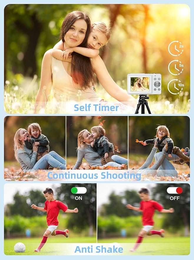 Digital Camera for Kids and Starters, FHD 1080P Point and Shoot Camera with 32GB Card 16X Zoom Anti Shake, Gift for Boys Girls Kids, White-CubbioJoy