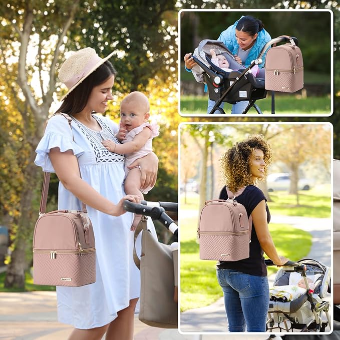 Breastmilk Cooler Bag with Ice Pack Fits 6 Baby Bottles up to 9 Ounce, Breast Milk Pump Cooler Bag with Shoulder Strap for Nursing Mom Daycare, Work, Travel- Pink-CubbioJoy