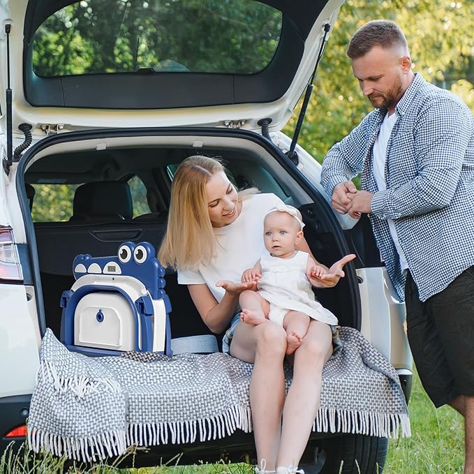 Collapsible Baby Bathtub for Newborn, Foldable Baby Bath Tub with Thermometer & Soft Floating Cushion & Drain Hole, Portable Travel Infant Bath Tubs for Newborns to Toddlers 0-36 Months Boy,NavyBlue-CubbioJoy