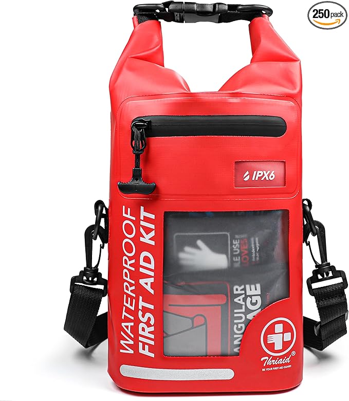 250 PCS Waterproof First Aid Kit, Roll Top Reflective Boat Dry Bag Bug Out Bags, Emergency Medical Kit Ideal for Boating, Camping, Fishing, Kayaking, Floating, Red-CubbioJoy