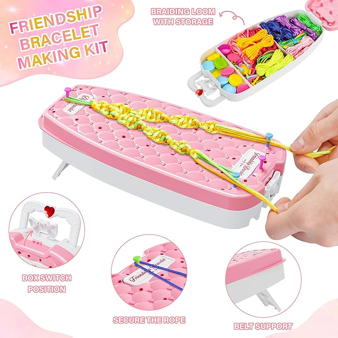 Dpai Friendship Bracelet Making Kit for Girls,DIY Arts and Crafts Toys,Jewelry String Maker Kit,The Best Birthday Gifts Ideas for Girls 6 7 8 9 10 11 12+ Years Old（Pink）-CubbioJoy
