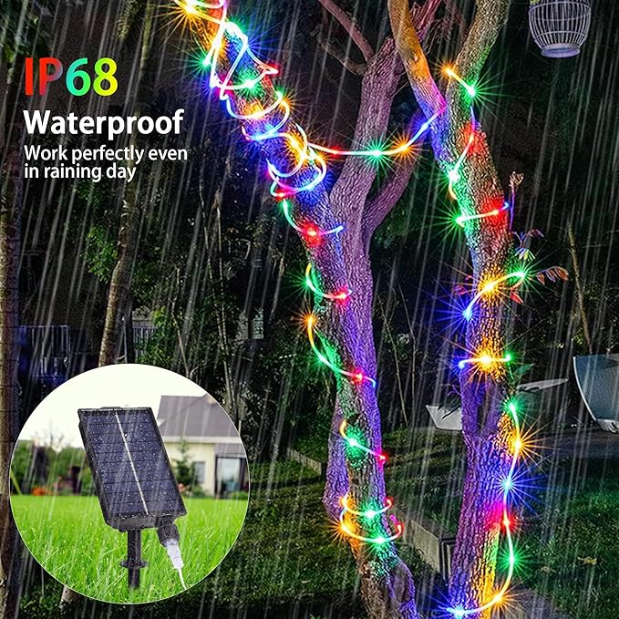 49FT Solar Rope Lights Outdoor Waterproof, 18 Colors Changing 150 LEDs Fairy String Lights USB & Solar Powered with Remote, Multicolor Tube Light for Outside Trampoline Yard Christmas Decor-CubbioJoy