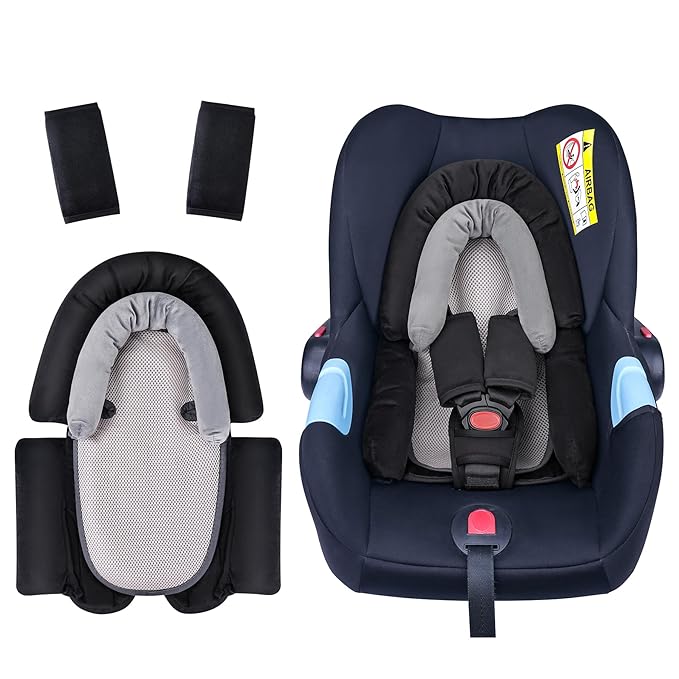 COOLBEBE Upgraded 3-in-1 Babybody Support & Strap Covers Set for Newborn Infant - Extra Soft Car Seat Insert Cushion Pad, Perfect for Carseats, Strollers, Swing, Black-CubbioJoy