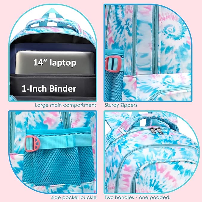 BLUEFAIRY Kids Backpack for Girls Elementary Primary Middle School Bags for Aged 8-10 for Teens Childs Bookbags Back to School Book Bags Mochilas para Niñas de 6 7 8 9 10 Años Tie-dye Blue-CubbioJoy