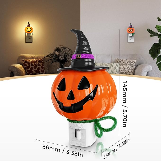 DORESshop Pumpkin Night Light, 3000K Night Lights Plug into Wall,Cute & Funny Halloween Decor Night Light for Kids,Plug in Nightlight with 360° Rotatable, Halloween Party Pumpkin Decor,2 Pack-CubbioJoy