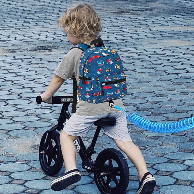 Accmor Toddler Backpack with Leash, Cute Baby Backpack with Anti Lost Wrist Link, Mini Kids Backpack Leash Walking Harness for Travel, Adjustable Excavator Backpack Tether for Boys Girls Ages 1-3-CubbioJoy