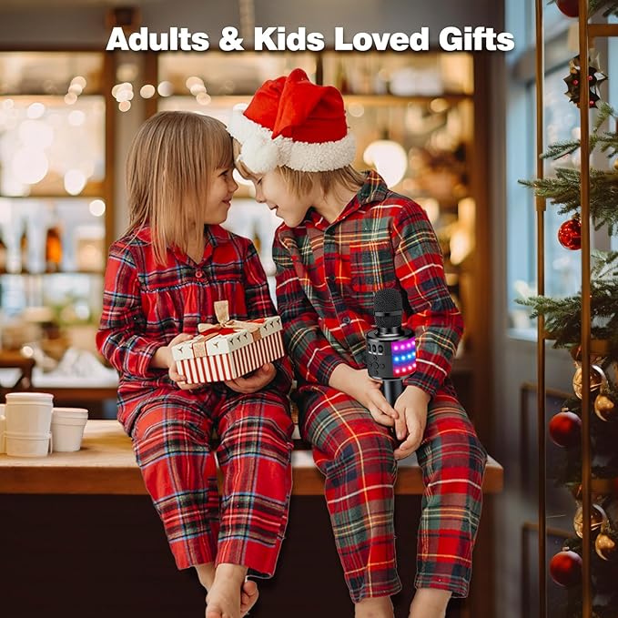 BONAOK Karaoke Microphone for Kids & Adults - Bluetooth Microphones Singing Mic with Disco Lights, Echo Effect, Built-in Speaker Portable Karaoke Player for Party Travel Gifts Q78(Black)-CubbioJoy