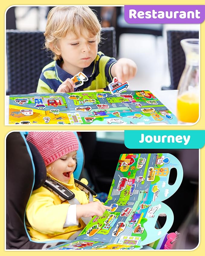 Benresive Reusable Sticker Book for Toddlers 2-4 Years, Fun Travel Stickers for Kids, Waterproof Sticker Books for Toddlers 1-3, Crafts Activities for Todddlers 1-3 2-4 3-5 - Transport-CubbioJoy