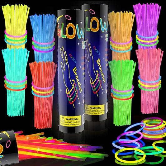 200 Pcs Glow Sticks Bulk Party Pack, 8'' Glow in the Dark Party Supplies, Glow in the Dark Light Up Sticks with Connectors, Party Favors for Birthday, Concert, Raves, Halloween, Christmas-CubbioJoy