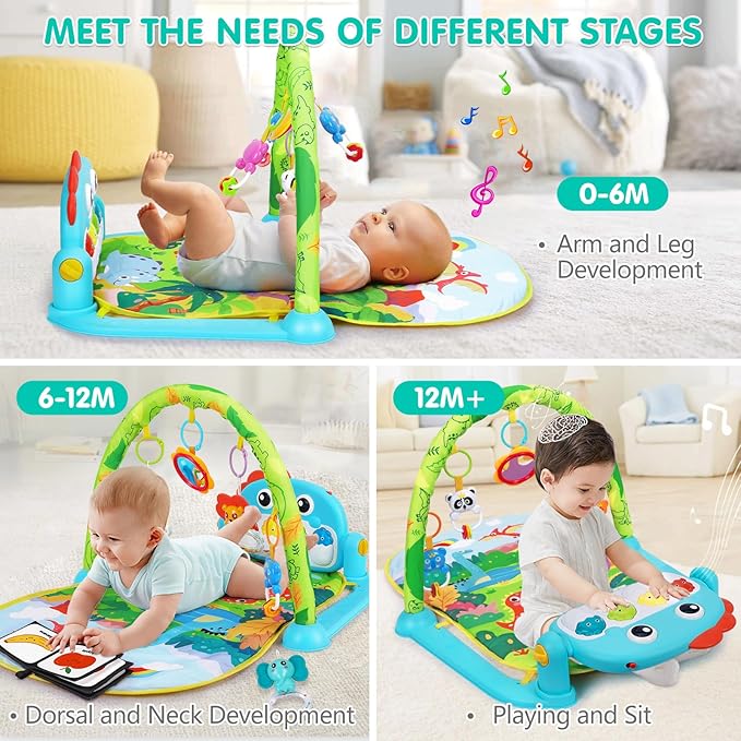 Baby Play Mat Baby Toys Tummy Time Mat Toys Musical Activity Center for Infant Toy with High-Contrast Piano Music & Light Newborn Babies Gifts for Boy Girl Babies Toy 0-6 6-12 Months Dinosaur Style-CubbioJoy